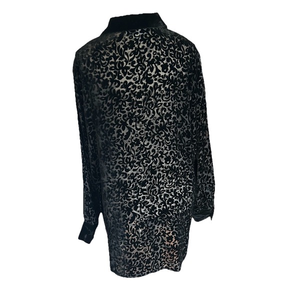 Carol Horn Shirt Blouse Vtg Size M Floral Velvet Burnout Long Sleeve Black - Picture 4 of 5